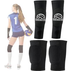 Volleyball Arm Sleeves and Knee Pads Set Passing Forearm Sleeves with Protection Pads and Thumbhole Volleyball Training Gear for Girls Teen Youth Women (Black - 1 Set)