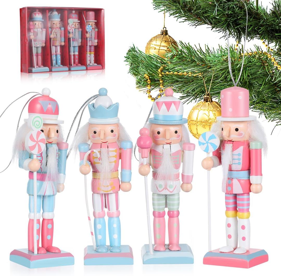 IMIKEYA Christmas Nutcracker Figure: 4PCS Wooden Nutcracker Hanging Christmas Nutcrackers Ornament Decoration Nutcrackers Ornament Xmas Decor Xmas Tree Ornaments Set