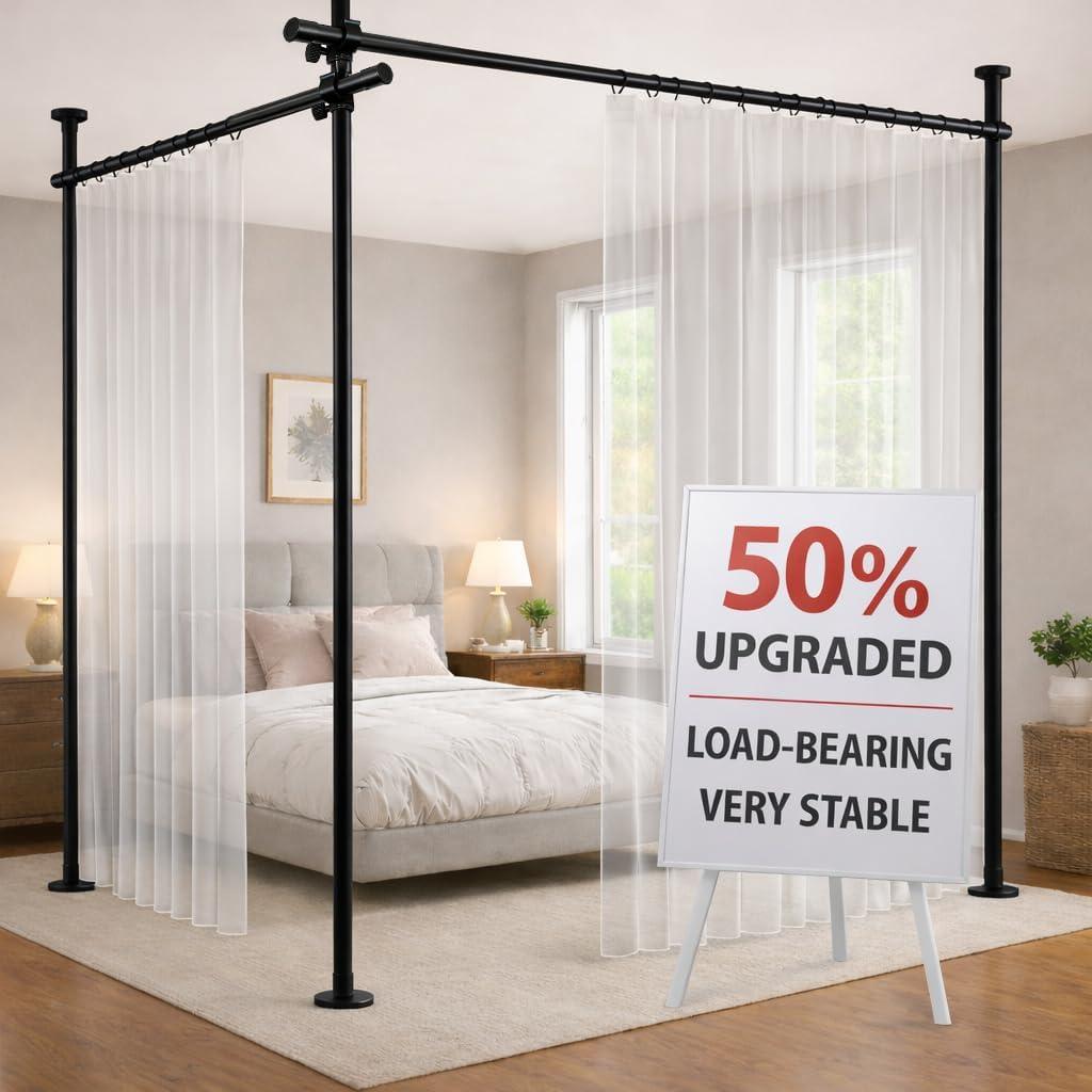 Jilron Room Divider Curtain Rod Tension Rod No Drilling, Adjustable Height, Quick Setup for Rental, Dorm, Bedroom, Office(Black - W72-200  H43-120 in)