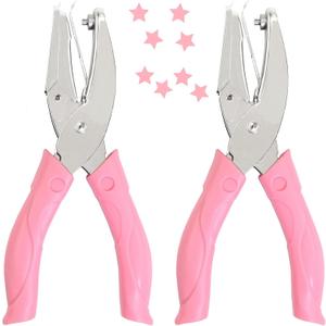 Jeemiter 2 Pack 1/4 Inch Star Shaped Metal Single Handheld Hole Paper Punch Punchers with Soft-Handled for Tags Clothing Ticket