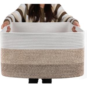 OIAHOMY Large Blanket Basket, 22x17x12 Rectangle Woven Baskets, Nursery Blanket Storage Living Room, Toy Storage With Handle, Large Baskets for Organizing-Gradient Yellow