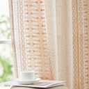 jinchan Boho Curtains Embroidered Linen Blend Window Curtains for Bedroom, Drapes 84 Inch Length 2 Panels Set, Geometry Grommet Bohemian Window Treatments Set for Living Room Gold on Beige