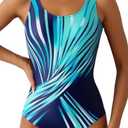 Aleumdr Womens Color Block Print One Piece Swimsuits Athletic Training Swimwear Bathing Suit, L