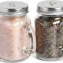 Mason Jar Salt and Pepper Shakers  Vintage Glass Condiment Dispenser Set with aluminum Lids, 4 oz Refillable Farmhouse Kitchen Decor (2 Pack)