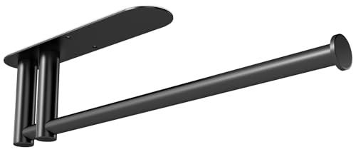 Under Cabinet Paper Towel Holder for Kitchen, Upgraded Heavy Duty Double Pole Design,  Adhesive & Screws, Self-Adhesive Bar Rack for Kitchen Towel, Stainless Steel, Black