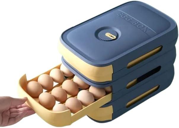 Rolling egg holder, Egg organizer for refrigerator, Stackable kitchen egg storage, Plastic organizer, Fridge container (BLUE)