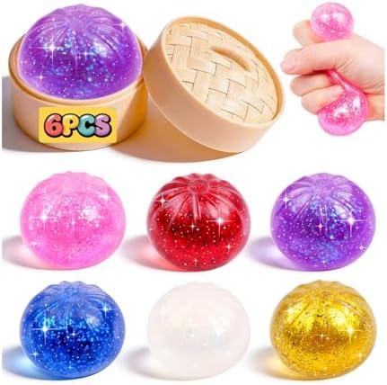 3  Pack Dumpling Squishy Mystery Box, 6 Color Glitter Dumpling Squishy Toys Pack, Dumplings Squeeze Fidget Toys, Squishies for Kids Party Favors Goodie Bag Stuffers Classroom Prizes