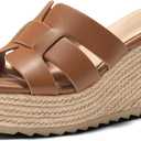 Coutgo Women's Wedge Sandals Platform Espadrille Heels Open Toe Strappy Slip On Casual Summer Slide Shoes (9, Brown)