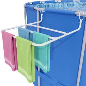 Pool Towel Rack, 3 Bar Metal Poolside Towel Rack Outdoor, 20.6" Wide Heavy Duty Above Ground Swimming Pool Hanging Bath Towel Holder (White)