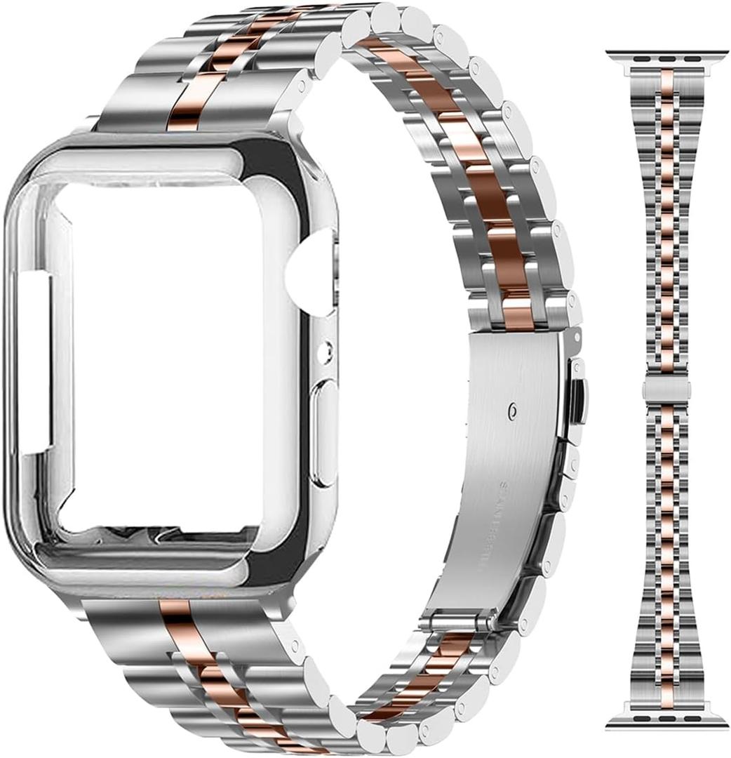 Slim Metal Bands Compatible with Apple Watch 40mm 38mm 41mm 42mm 44mm 45mm, Metal Stainless Steel Chain Strap for Women iWatch Series 9 8 7 6 5 4 3 2 1 SE