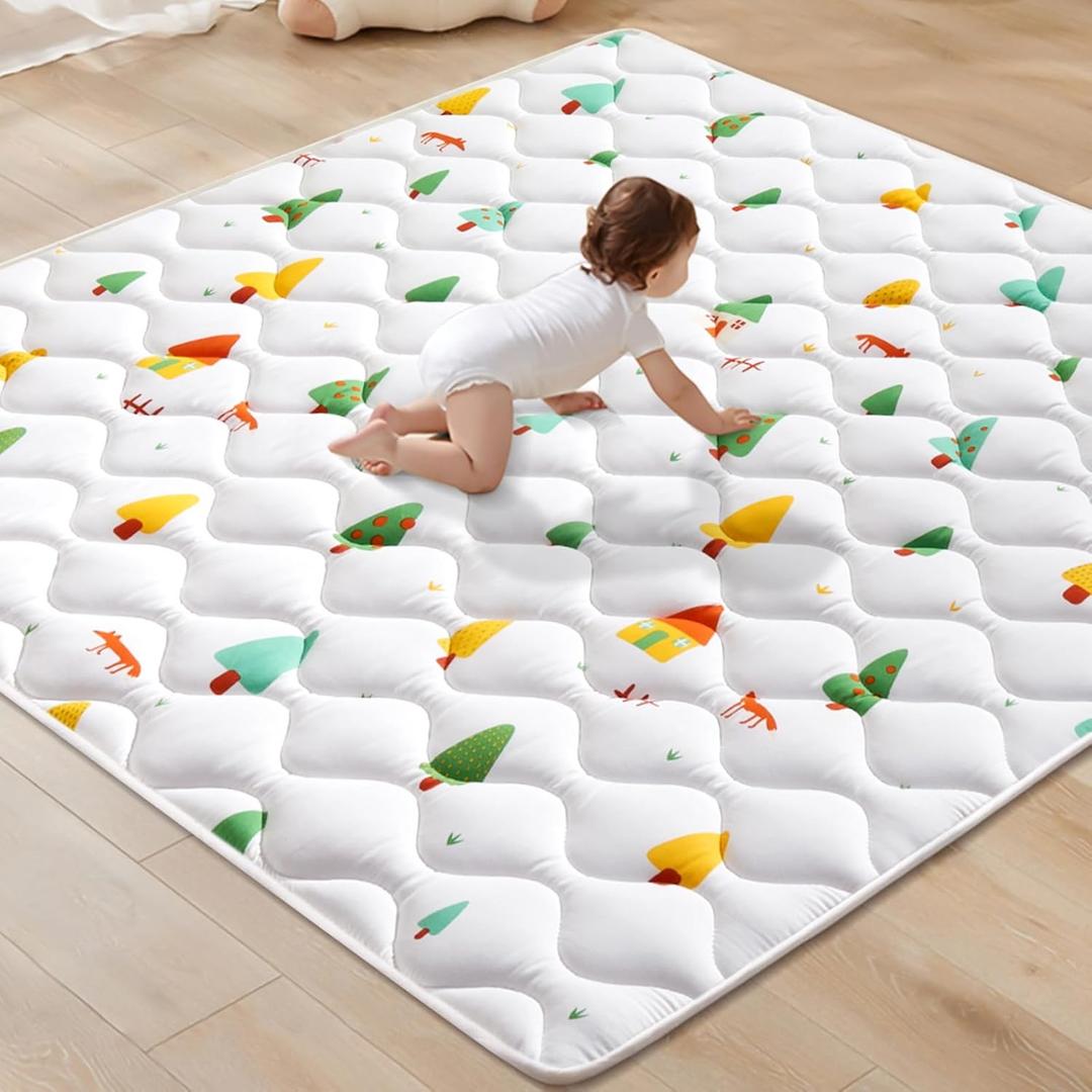 Odorless Premium Foam Baby Play Mat, Soft Microfiber Fabric Crawling Mat for Floor- Comfortable and Hypoallergenic, Non-Slip Cushioned Floor Playpen mat for Infants,Babies,Toddlers (50" X 50")