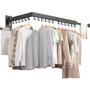 Wall Mounted Clothes Hanger,Clothes Drying Rack,Laundry Drying Rack,Drying Rack Clothing,Laundry Hanger Rack,Retractable Dryer Racks,Collapsible, Aluminum,can be Fold Upward & Left & Right, Black Upgrade