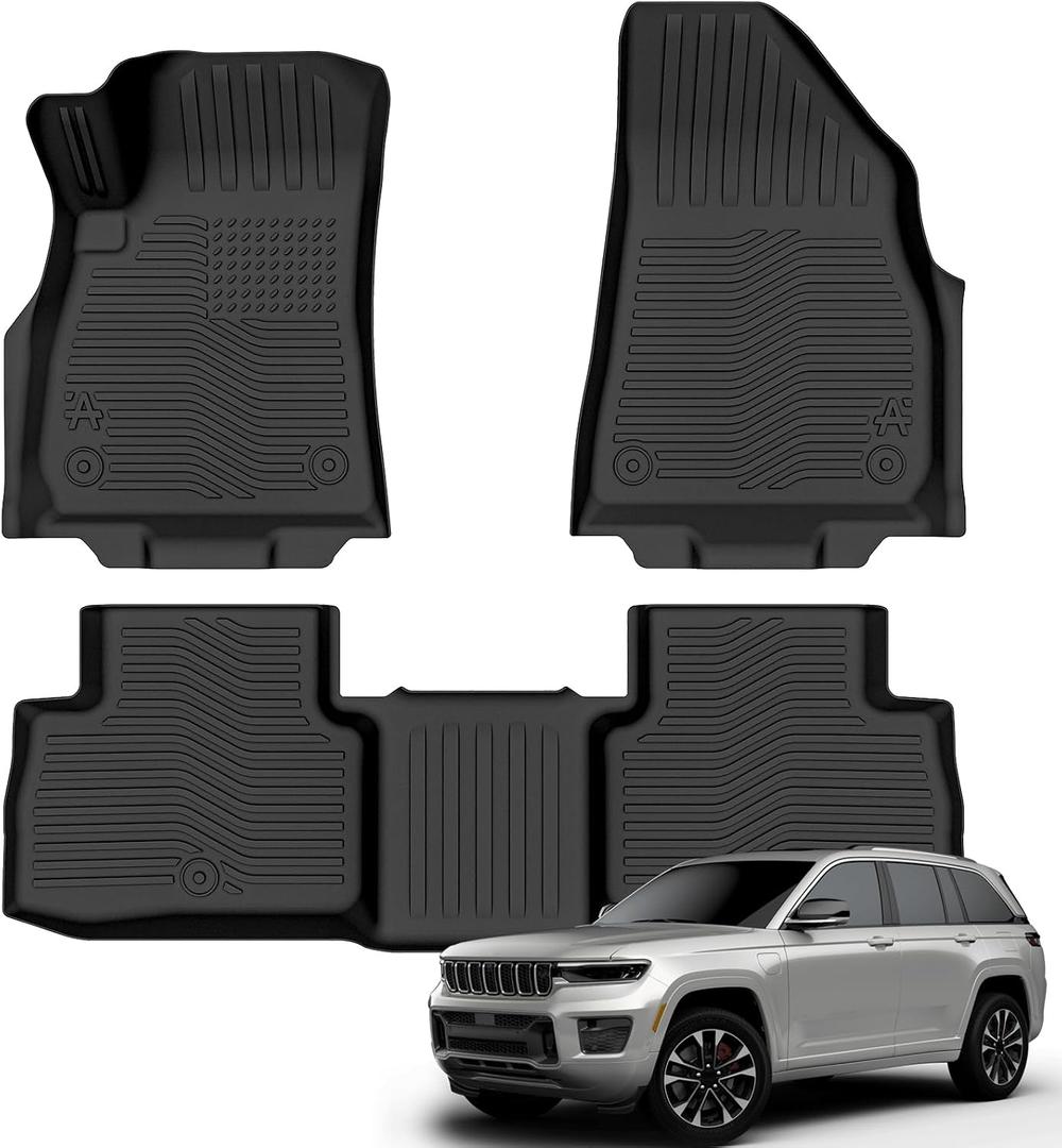 Auxko All Weather Floor Mats for 2026 Jeep Cherokee Hybrid & Jeep Recon & 2025 2026 Wangoneer S TPE Rubber Liners Accessories Odorless Anti-Slip Floor Mats Black
