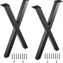 28 Inch X-Shape Table Legs - Metal Coffee Table Legs, Steel Desk Legs for DIY Furniture Dining Table, Set of 2, Black