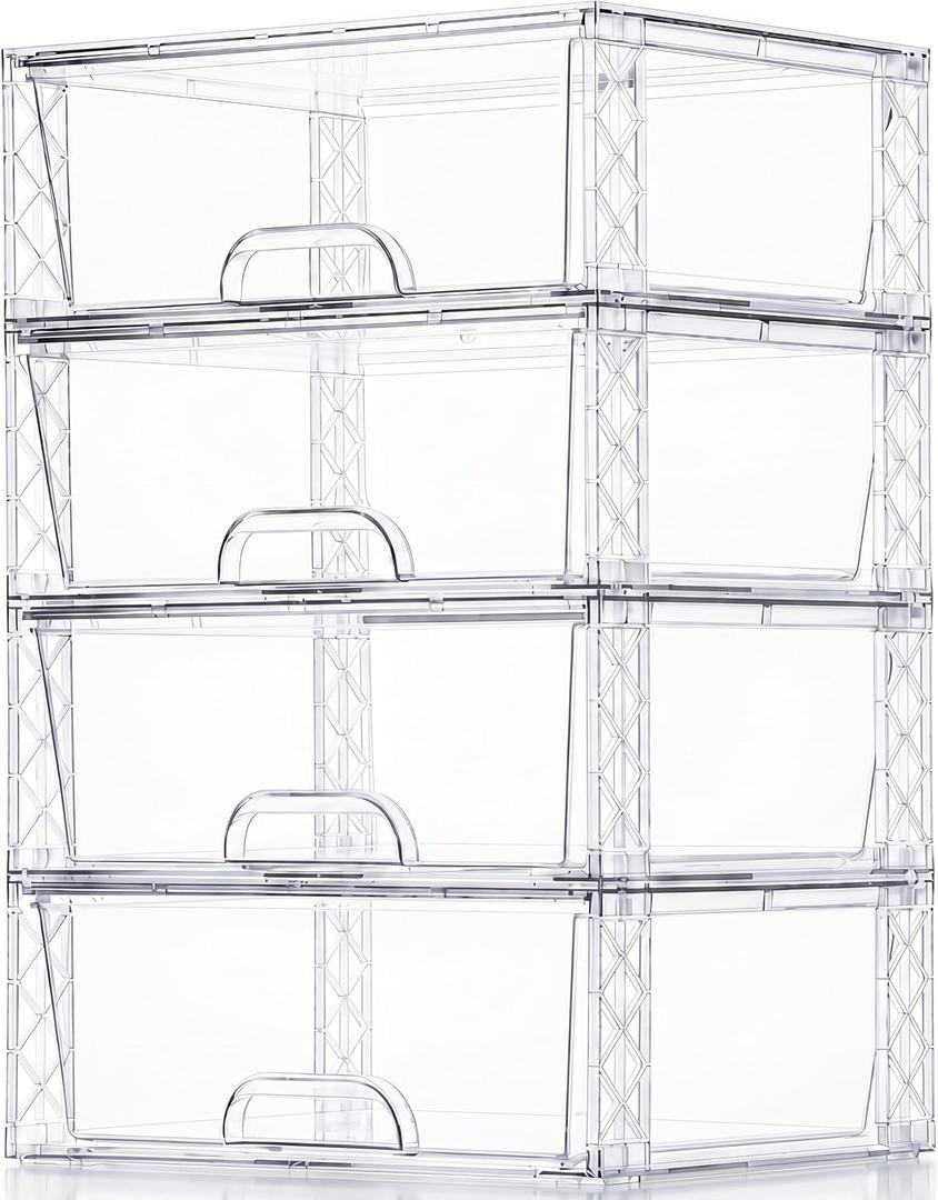 Clear Stackable Storage Drawers 4 Pack 5.7in Organizer Plastic Bins
