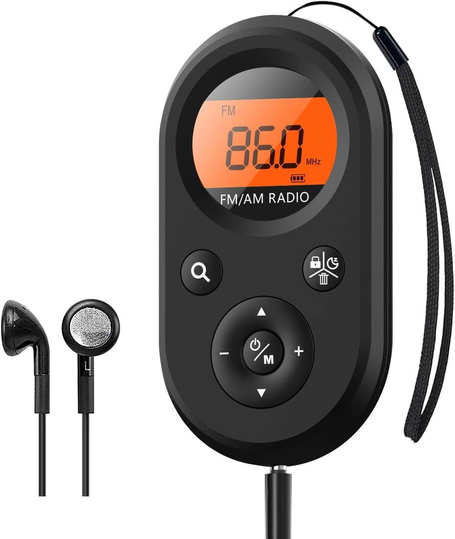 Personal Pocket Radio AM/FM Portable, Rechargeable Transistor Radio with Best Reception, Long Battery Life, Stereo Headphones, Sleep Timer, Backlit