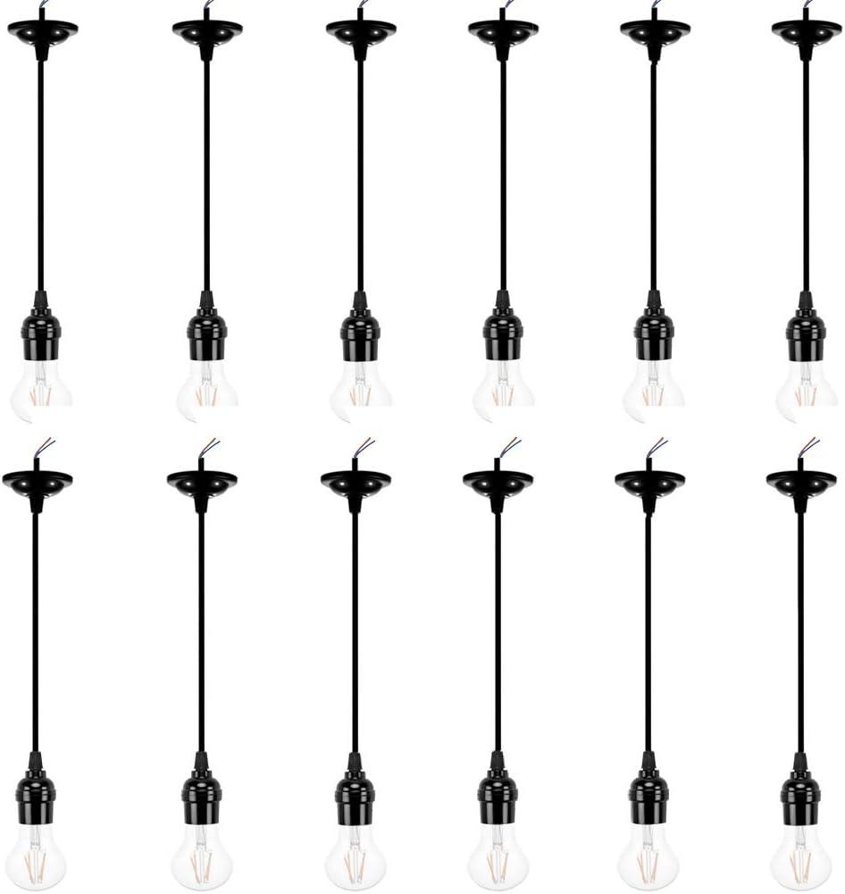 12 Packs Pendant Light Kit Cord, Hanging Light Socket Lamp Holder with Adjustable 4ft Lantern Wire Screw in E26 Edison Base Bulb for Kitchen Dining Room,Black