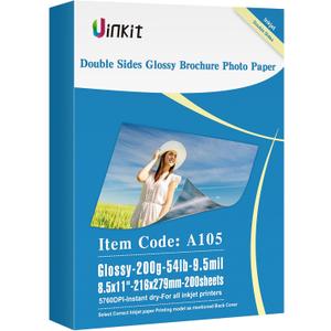 Uinkit 200 Sheets Double Sided Photo Paper Glossy 8.5x11 54lbs Inkjet for Dye Ink 200Gsm Value Bulk Pack Picture 8.5 x 11 9.5Mil for Inkjet Printing Printer (200sheets, 8.5x11)