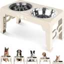 Jovrun Elevated Dog Bowls for Medium Large Size Dogs, Non-Slip Dog Feeder with 1*Stainless Steel Dishes & 1*Slow Feeder Bowl, 5 Heights Adjustable Raised Bowls to 3.15-8.66-9.84-11.02-12.2 (Beige)