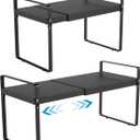 11" Deep Expandable Cabinet Organizer Shelf Riser, 14-25" Adjustable Heavy Duty Metal Pantry Storage Rack for Kitchen Cupboard, Under Sink & Countertop, 10" High Space Saver, 2-Pack Black