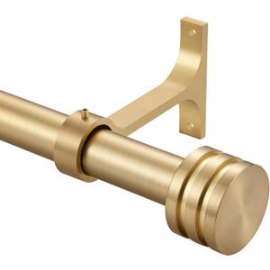 Single Curtain Rods 72-144 Inches, 1 inch Heavy Duty Adjustable Window Drapery Rod, Modern Round Decorative Windows Curtains Rods, Brushed Gold