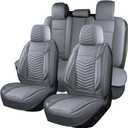 HChengkikz Nappa Leather Car Seat Covers Full Set, Gray Car seat Protector 5 Seats, Waterproof Car Seat Cushion, Universal Automotive Seat Covers Fit for SUV Truck Pick-up Sedan, Front and Rear