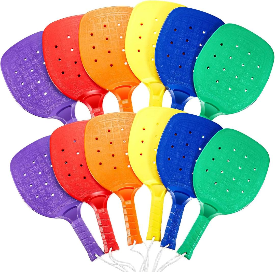 Plastic Paddleball Racket PE Equipment for Elementary School with Lanyard Classes Equipment, 15.2 x 7.5 Inches
