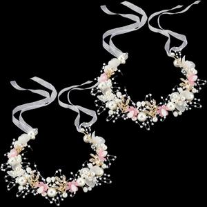 2 Pcs Flower Girl Headpiece Rhinestone Crystal Wedding Headband Bridal Flower Headband for Girls Baby Hair (Pink)