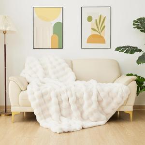 Faux Fur Beige Fuzzy Throw Soft Cozy Fluffy Blanket Twin Weighted Bubble Blankets Comfy Warm Plush Blanket for Winter Fleece 60x80 inch 860gsm