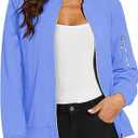MAGCOMSEN Women's Casual Jacket Lightweight Bomber Jackets 5 Pockets Windbreaker Zip-up Spring Fall Outerwear Size L, Light Blue
