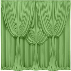 24x10FT Sage Green Backdrop Curtains for Wedding Parties, Wrinkle Free Polyester Photography Backdrop Drapes for Wedding Baby Shower Birthday Parties Stage Background Stand Decorations 4x10ft,6 Panels