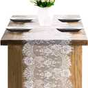 4 Pcs White Lace Table Runners 14 x 120 Inch Vintage Table Runner for Wedding Bridal Shower Baby Shower Party Table Decoration Rustic Rose Embroidered Boho Table Runner