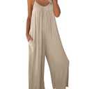 Dokotoo Women's Loose Jumpsuits for Women Adjustable Spaghetti Strap Stretchy Wide Leg Solid One Piece Sleeveless Long Pant Romper Jumpsuit with Pockets Apricot Small