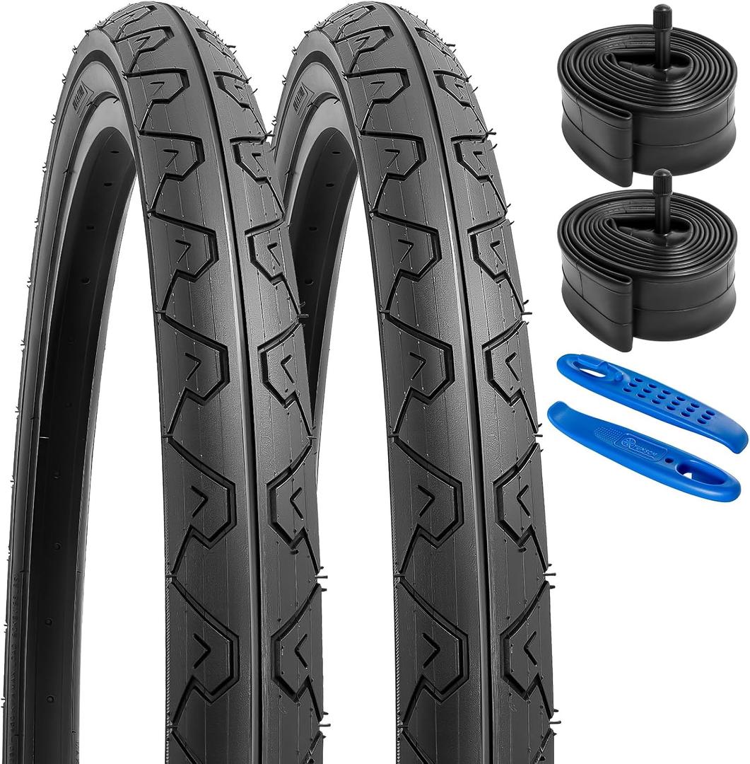 YUNSCM 2-PCS 26" Road Bike Tires 26x1.95/53-559 and 26" Bike Tubes Compatible with Street Commuter Cruiser Tires 26 x 1.95 26x2.0 Slick Bicycle Tires and Tubes (Y-908)