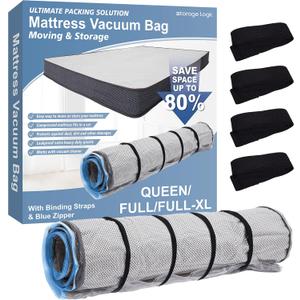 Storage Logic Foam Mattress Vacuum Bag with Blue Zipper, Mattress Storage Bag, Straps Included, Queen/Full/Full-XL