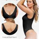Popilush Body Suits for Women - Going Out Tank Tops - Plunge Deep V Neck Backless Sleeveless Tummy Control Shapewear Bodysuit (Black, L)