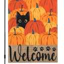Fall Pumpkin Welcome Garden Flag 12x18 Inch Black Cat Double Sided Autumn Decor Thanksgiving Holiday Yard Flags Outdoor Decorations