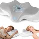 Cervical Pillow for Neck and Shoulder Support, Contour Memory Foam Pillow for Pain Relief, 2 Heights Cooling Ergonomic Orthopedic Pillow for Side Back Stomach Sleepers Grey