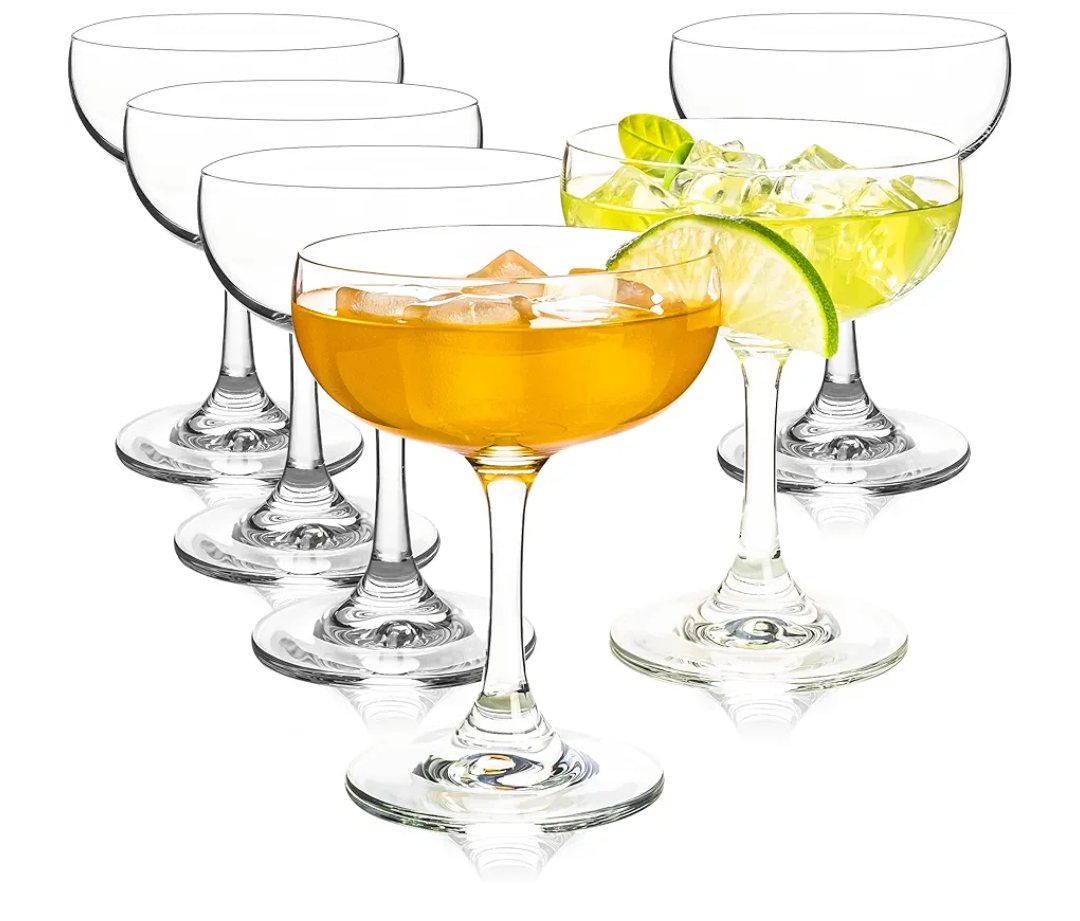 Champagne Glasses Set of 6-7oz Elegant Coupe Glasses, Crystal Cocktail Glasses for Martini, Champagne, Desserts, Home Bar, Wedding, and Party (6 PCS)
