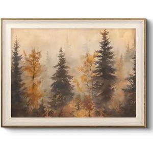 VIYYIEA Framed Wall Art for Living Room, Autumn Forest Canvas Prints, Vintage Home Decor, Landscape Painting Picture, Bathroom Wall Decor Gifts for Friends or Family -【Misty Forest】-(16L x 12W)