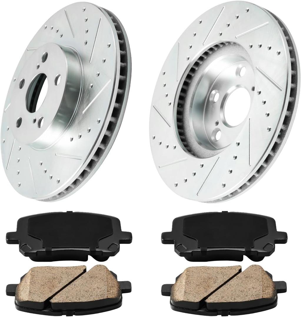 Front Brake Rotors and Ceramic Brake Pads Compatible with Corolla/Matrix/Vibe 2003-2008, OEM#31270 D923 Disc Brake Kit