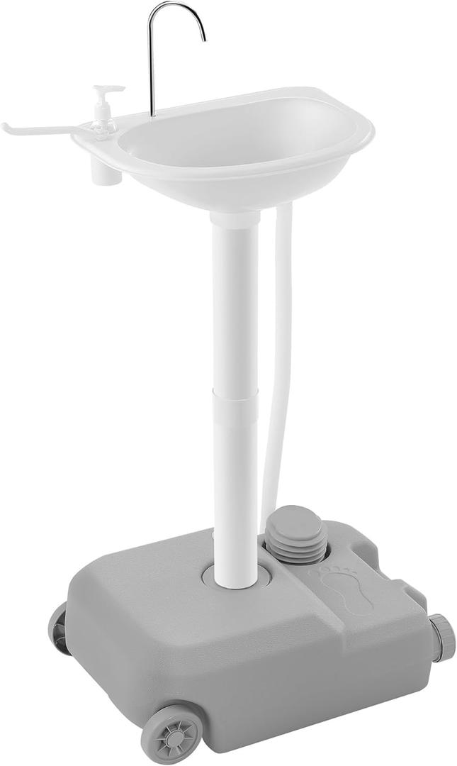 Portable Sink Camping Hand Washing Station, 20L Wash Basin Stand with Rolling Wheels, Soap Dispenser, Towel Holder, Handle for Garden, Outdoor, Travel, Boat, Gathering, Worksite (17L)