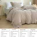 Silnuo Taupe/White Plaid Ruffle Duvet Cover Queen Size,100% Washed Cotton 3 Pcs Vintage Checkered Chic Gingham Bedding Set Comforter Cover Set
