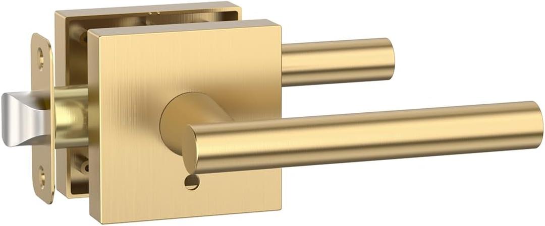 Asidrama 1 Pack Champagne Bronze Privacy Door Handles, Door Lever with Door Knobs Indoor for Bedroom or Bathroom, Heavy Duty Door Handles Interior with Locks for Left Right Sided Doors ZR01-097