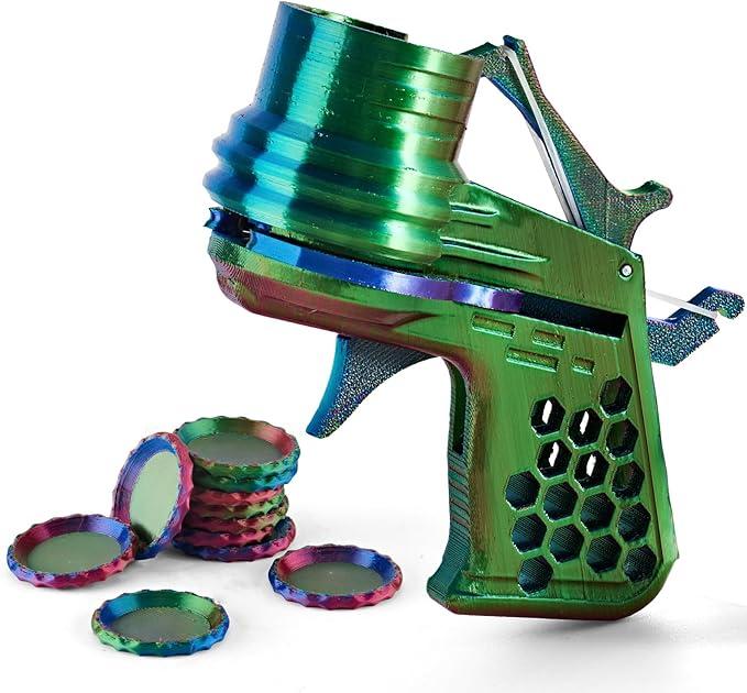 JOYBLI- Disc Launcher Toy Gun with Mechanical Linkage,Easy 3-Step Loading.Launcher Toys for Kids Handheld Shooter Indoor Shooting Game Outdoor Backyard Toy for Boys and Girls Birthday Gifts (Blue)