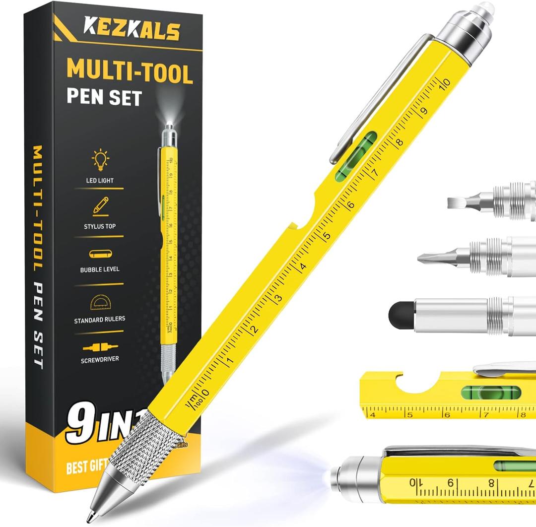 KEZKALS Stocking Stuffers for Men Teens, 9 in 1 Multitool Pen Gifts for Men, White Elephant Gifts Mens Stocking Stuffers for Adults, Mens Gifts for Dad Him Husband, Dad Christmas Gifts, Cool Gadgets (Yellow)