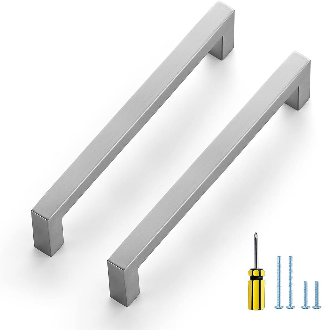 Ravinte 5 Pack Square Cabinet Pulls 6-1/4 Inch Brushed Nickel Kitchen Cabinet Handles Silver Kitchen Hardware for Cabinet Satin Nickel Drawer Pulls Drawer Handles Come with Screwdriver