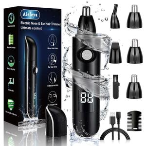 Nose Trimmer for Men & Women, Professional Eyebrow & Facial Hair Remover, IPX7 Waterproof, USB Rechargeable, Easy Cleaning, All-in-ONE (Black)