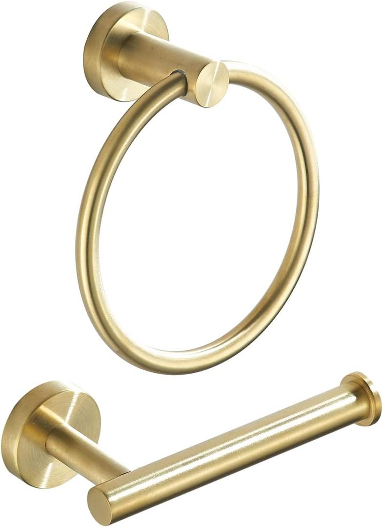 Toilet Paper Holder Towel Ring Brushed Gold Bathroom Hardware Hand Towel Holder Bathroom Accessories Set Wall Mount Stainless Steel 2 Pieces