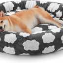 JOEJOY Donut Dog Bed Medium Size Dog, Cute Round Calming Pet Bed with Removable Washable Cover, Orthopedic Puppy Bed with Jacquard Shaggy Plush & Non Skid Bottom (Grey)